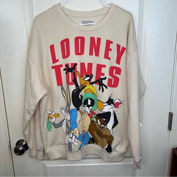 looney tunes graphic sweatshirt ivory Sz XXL - Picture 3 of 14
